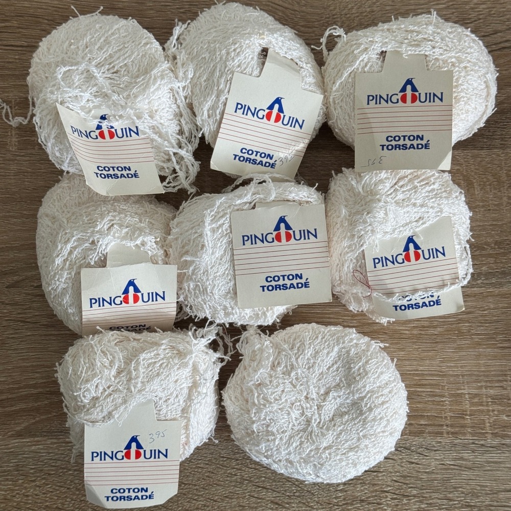 Pingouin Coton Torsade Yarn Lot 8 Skeins White Cotton Blend Double Knitting